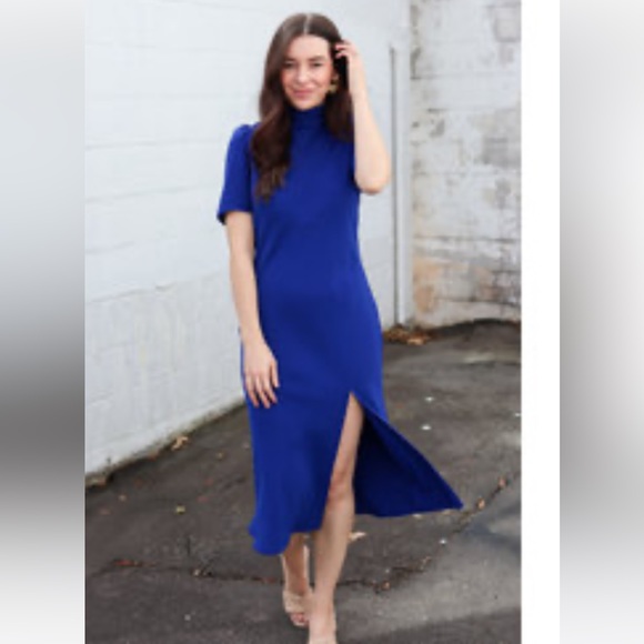Amanda Uprichard Butler Dress Midi mock neck blue royal dress size small s - Picture 2 of 13